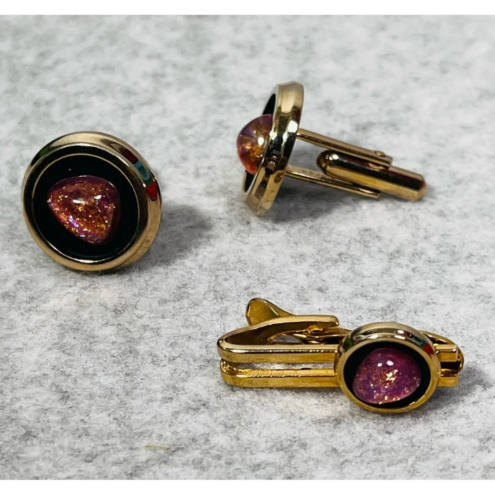 Vtg Hickok Dragons Breath Cufflinks Tie Tack Gold Tone USA Elegant Sophisticated